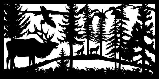 Elk, Wolves Scene Panel