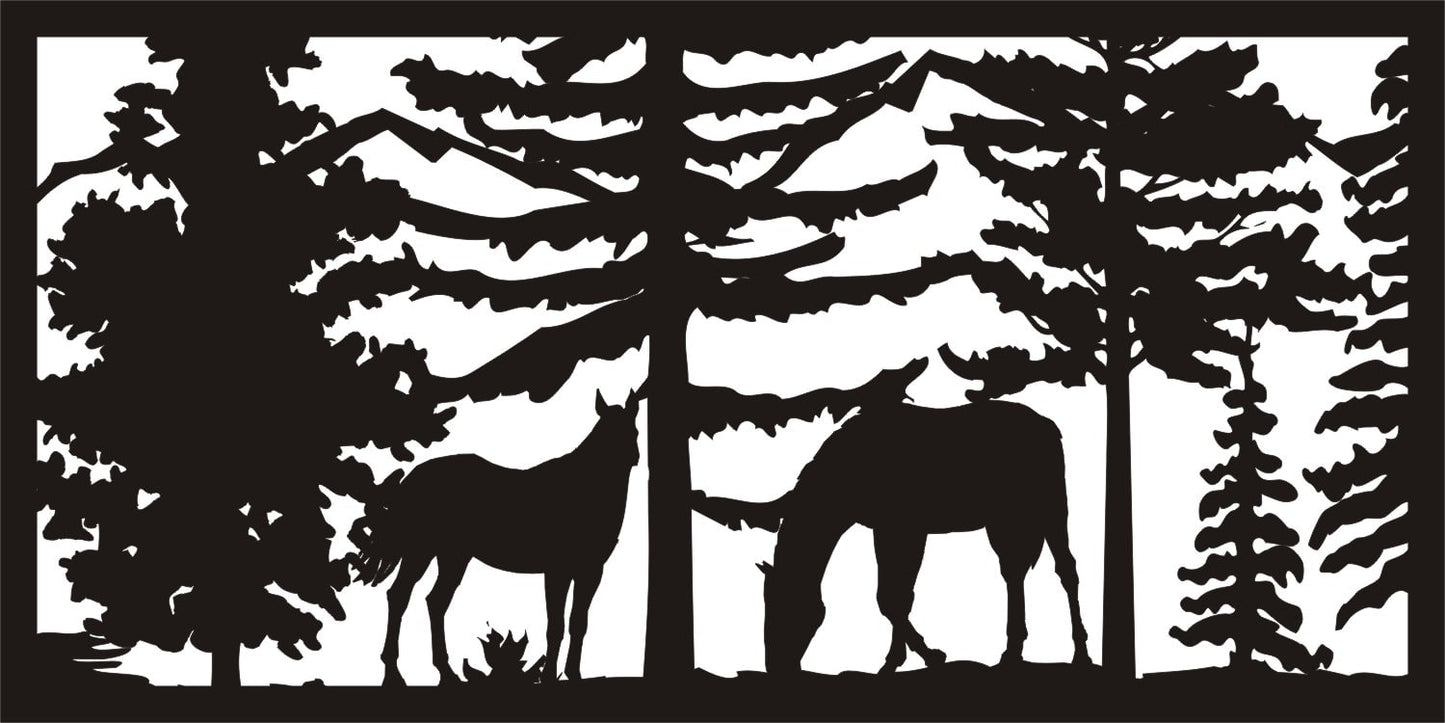 Horses with Trees and Mountain Range Panel