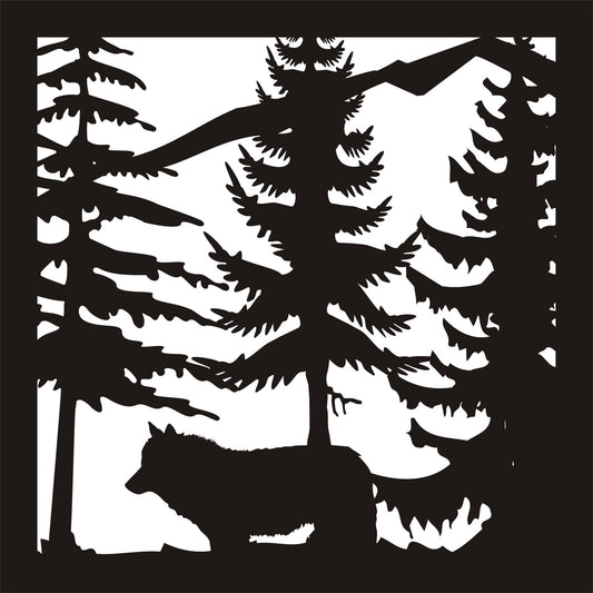 Wolf in trees with Mountain Panel