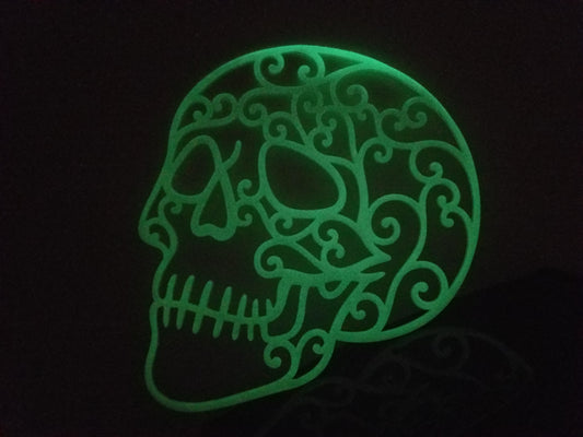 Glow in the dark laser cut skull