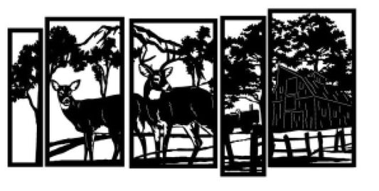 Deer with Cabin Multiple panel scene